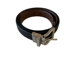 Polo Reversible Brown and Black Leather Belt Silver Buckle